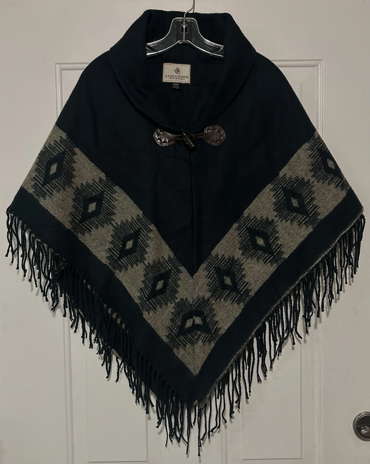 Legendary Whitetails Aztec Bohemian Poncho Navy Gray OS Toggle Button Southwest