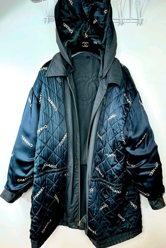 Abrigo Chanel Vintage 1992 Negro Reversible 46 48 14 16 Logo Chaqueta Capucha L XL - Imagen 5 de 18