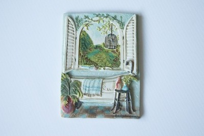 Vintage Kate Millen McRostie 3D Resin Wall Plaque Window Scene Signed Artist