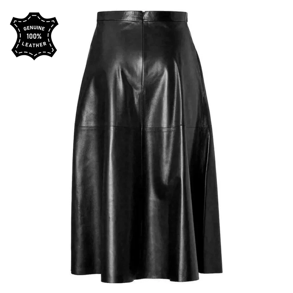 Women’s A-Line Black Leather Skirt 100% Genuine Soft Leather Casual Formal Wear - Image 2 of 4