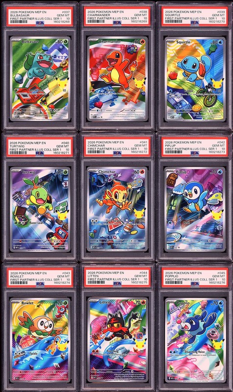 Pokemon 2026 9-Card Lot 037-045 First Partner Illus Coll Ser 1 Sequential PSA 10