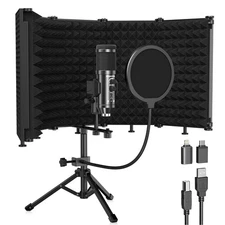 Studio Recording Microphone Isolation Shield with Pop Filter and Metal Tripod...
