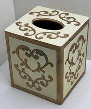 Florentine Square Cube Tissue Box Holder Cover Gold Cream