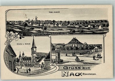 13669188 - 6509 Nack Kirche Schule Dorfstrasse Brunnen Zeichnung Alzey-Worms