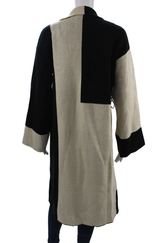 L'Academie Womens Geometric Collared Coatigan Beige Long Sleeve Size XS - Picture 3 of 6