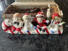 Vintage Christmas Candy Cane Sleigh Kids Figurine Commodore Japan Complete Box