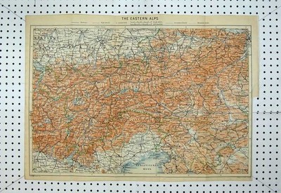 Alter antiker Druck Farbkarte Ostalpen Berge Triest München Linz