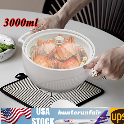 Ceramic Soup Tureen W/ Glass Lid Soup Ladle Kitchen Dinner Porcelain Dinnerware