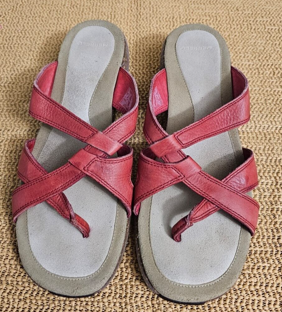 Sandali MERRELL Alyssum Earth donna taglia 9 rossi infradito zeppa molto puliti