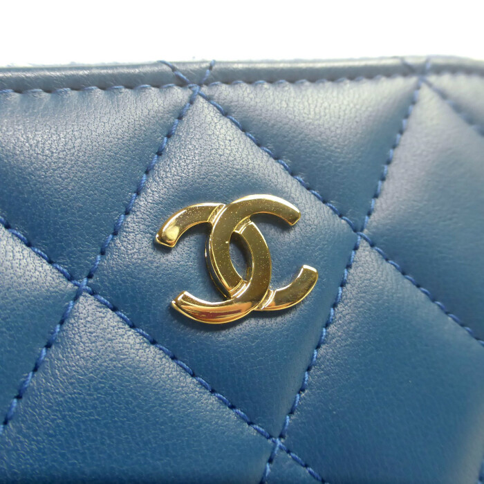 CHANEL 水色 CHANEL Lambskin Quilted Zip Coin Purse Card Case A69271 Blue