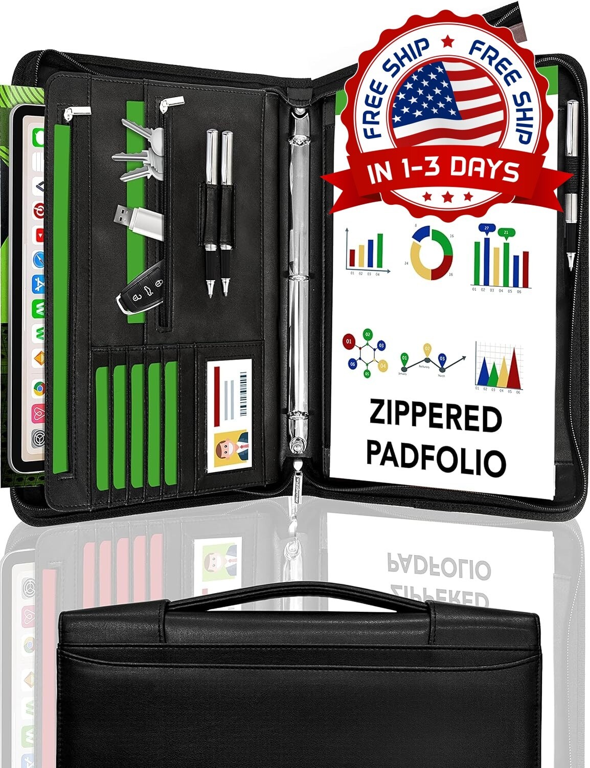 Carpeta De Portafolios Padfolio Con Cremallera, Organizador 