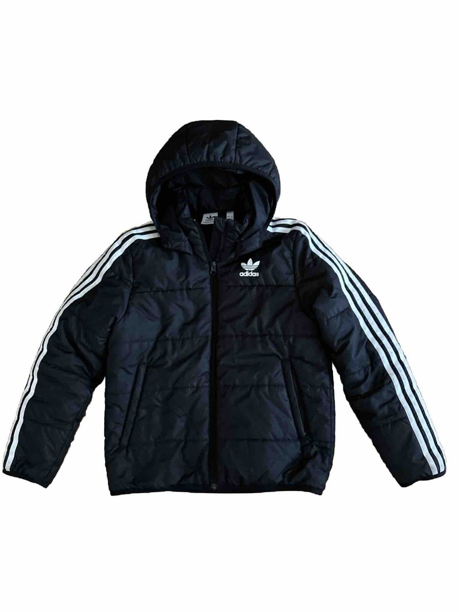 Adidas Boy's Black Puffer Jacket Size 10-11yrs With Hoo