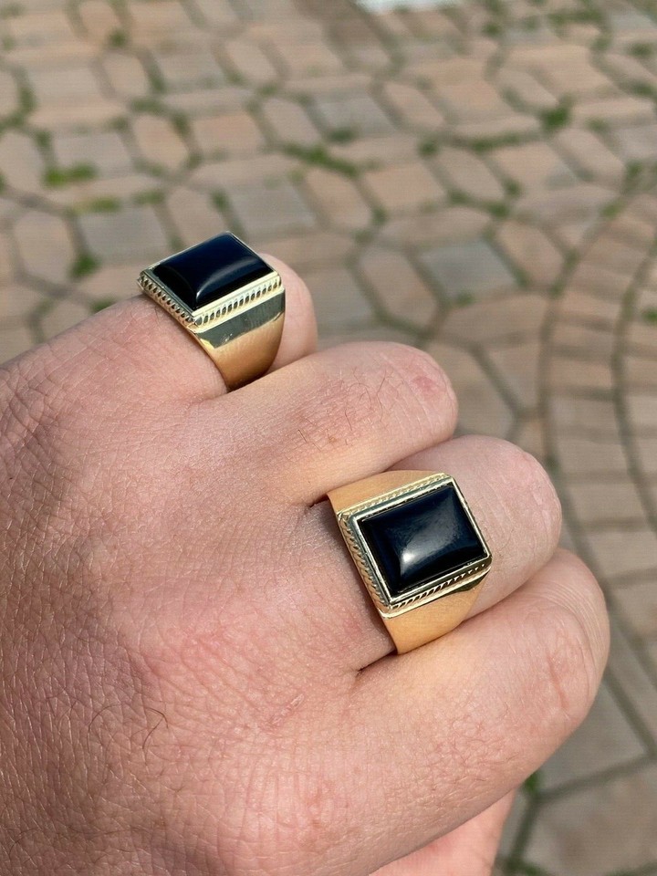 Men's 14k Gold Plated Sterling Silver Black Onyx Ring - Hip Hop Style, Sizes 7 To 13