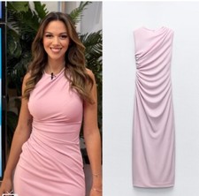ZARA WOMAN SS24 CHALK PINK DRAPED MIDI DRESS SIZES XL Ref 3152/320