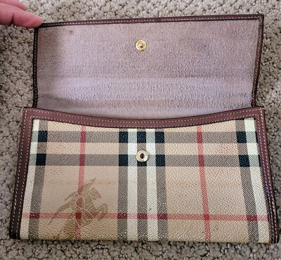 AUTH BURBERRYS VINTAGE NOVA CHECK PVC & LEATHER LONG WALLET