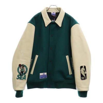WIND AND SEA x NBA Leather Melton Jacket Green WDS-C-NBA-23-Q2-01 