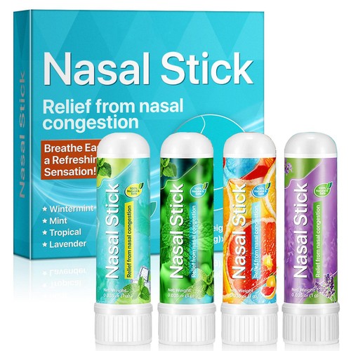 Set Of 4 Nose Inhaler Stick Mixed-Aromatherapy Enhances Breathing Focus Inhaler