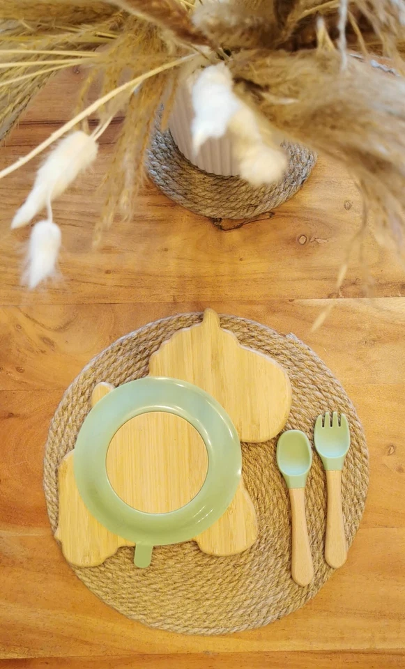 Bambus Kinderteller Babyteller, inkl Besteck. Einhorn, Unicorn (Grün) *Neu* - Bild 3 von 3