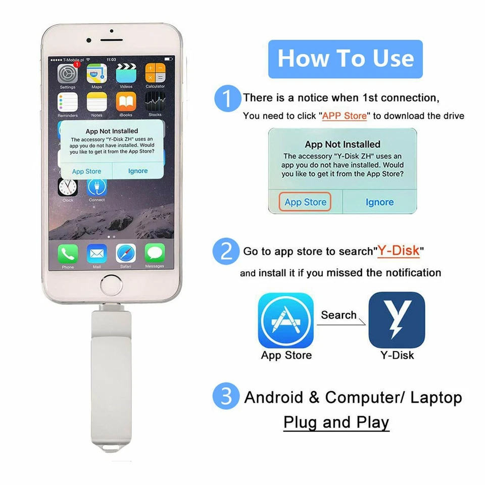 1TB 256GB OTG USB 3.0 Flash Drive Memory Stick Type C 4in1 For iPhone Android PC - Image 4 of 4