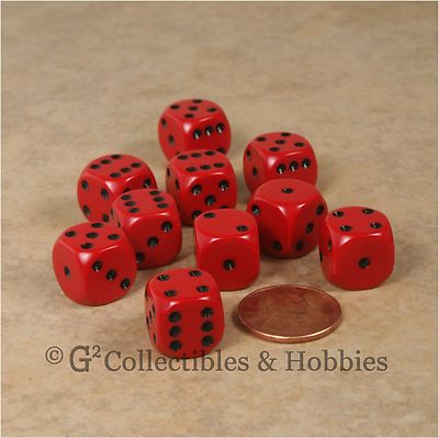 NEW 10 Red w/ Black Pips 12mm ROUNDED EDGE Dice Set RPG Game 1/2 inch D6 Chessex