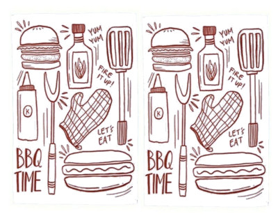 2pc Retro Pop Art Diner Burger Food Print BBQ Grilling Kitchen Towel Set Pair