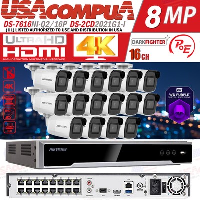 Hikvision 16CH Security CCTV System 16POE NVR 2MP Network IR IP Bullet 2.8MM Lot