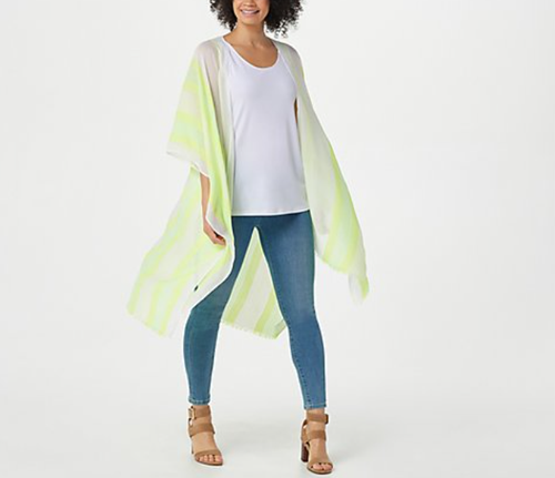 Isaac Mizrahi Live! - Colored Stripe Wrap - Black - Beach Scarve - Picture 5 of 6