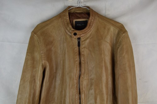 POLITIX Brown Leather Bomber Jacket size L Mens Harrington Casual Outdoors - Picture 2 of 8