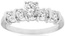 ESTATE 1.0CT DIAMOND 14KT WHITE GOLD ROUND FIVE STONE CLASSIC ENGAGEMENT RING