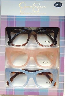 JESSICA SIMPSON 3 PACK SET PREMIUM READING GLASSES READERS +2.50 NEW AUTHENTIC