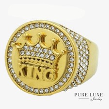Men's Stainless Steel KING Cubic Zirconia,Rings 7-13 Gold plated Box