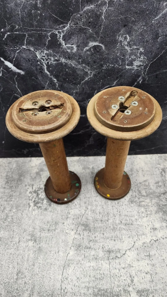 Juego de 2 carretes de madera antiguos textiles Pennsylvania Foto 4 de 4