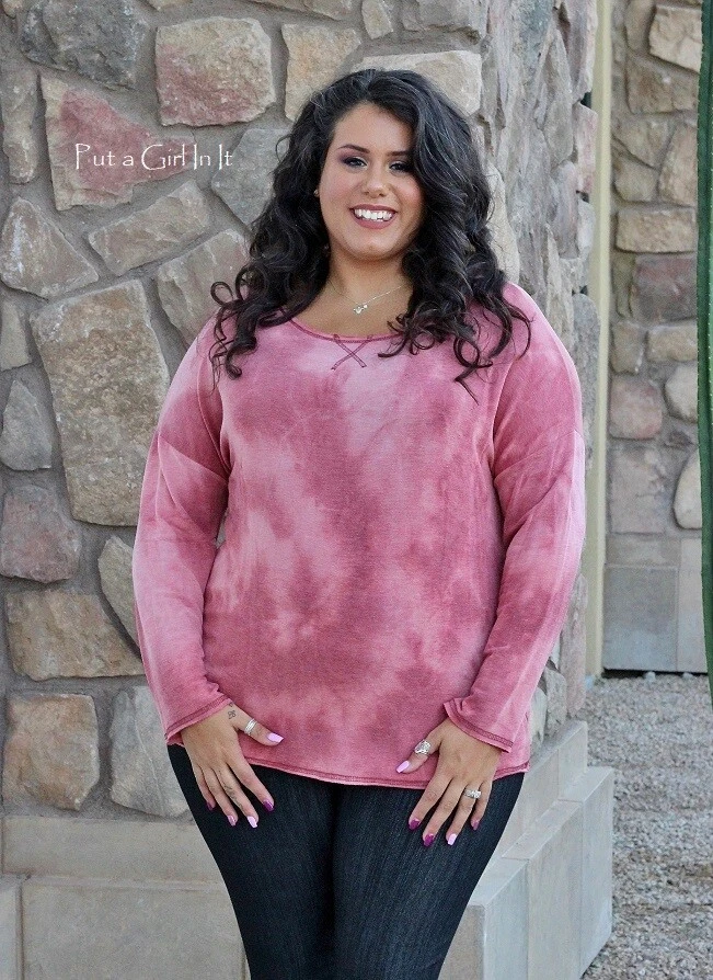 New PLUS SIZE Womens PINK TIE DYE DYED LIGHT SWEATSHIRT SHIRT TOP 1X 2X 3X  TRUE