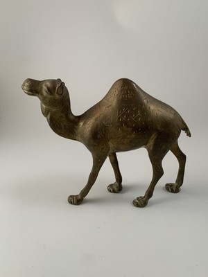 Vintage Solid Brass Metal Camel One Hump 6''  Etched Decorative Animal Figurine