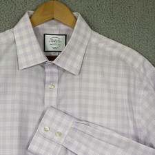 Charles Tyrwhitt Shirt Mens 17.5x35 in Windowpane Plaid Purple Classic Non Iron