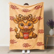 Cute Highland Cow Cartoon Flannel Throw Blanket Soft Cozy Gift