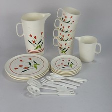 Chilton Globe Red Tulip Tea Set Pretend Play Dishes 20 Piece Set Plates Cups