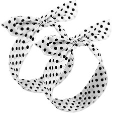 2 Pcs Polka Dot Headbands 50S Bandana Wired,Small Dots,White Retro Bandana, Ro