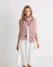LOUIS VUITTON Logomania Gray Pink Wool Esharp Long Scarf Monogram Shawl 63" 160