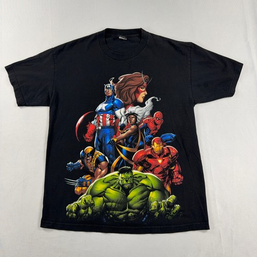Mad Engine Marvel Graphic T-Shirt Avengers X-Men Heroes Black Mens Large