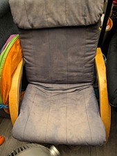 Grey Upholstered Fabric Armchair, Light Wood Frame, Curved Arms 50x40x50cm