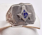 OLD Vintage Sterling Silver & Blue enamel MASONIC MASON Unisex ring Band size 7