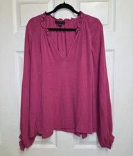 Pink SANCTUARY Eva Blouson Sleeve V Neck Blouse Anthropologie L