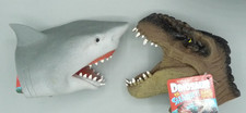 Rubber HAND PUPPET SET Dinosaur vs Great Shark T-Rex Great White Schylling