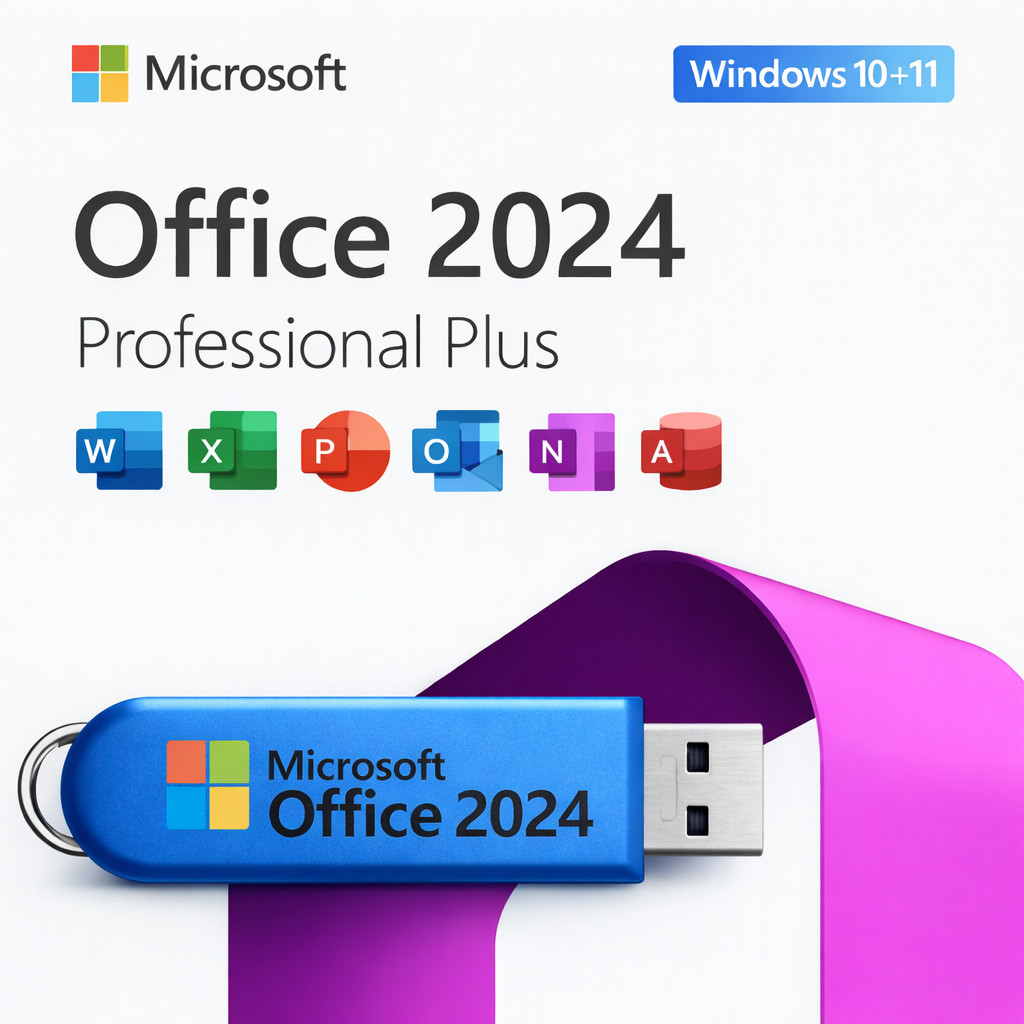 Microsoft Office 2024 Pro Plus Windows 10 & 11 USB Drive - Lifetime 3 Users PC