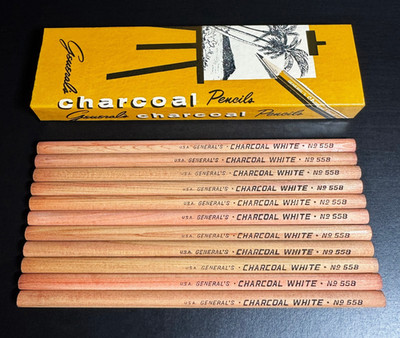 Vintage General's Charcoal White 558 Drawing Pencils Box of 11 Unsharpened NOS