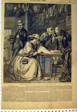 Original Old Antique Print 1859 Interior Shop Women Men Romance 19th