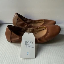 Time and Tru Women's Ballet Flats Size 7 Scrunch Shoes Slip On New 