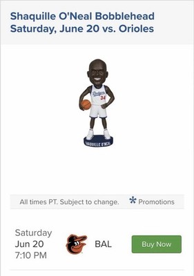 🌟⚾️Shaquille O'Neal Shaq Dodgers Bobblehead 6/20/26 SGA PRESALE