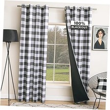 Buffalo Plaid Curtains for Farmhouse 52"W x 63"L Pack of 2 Grey and White